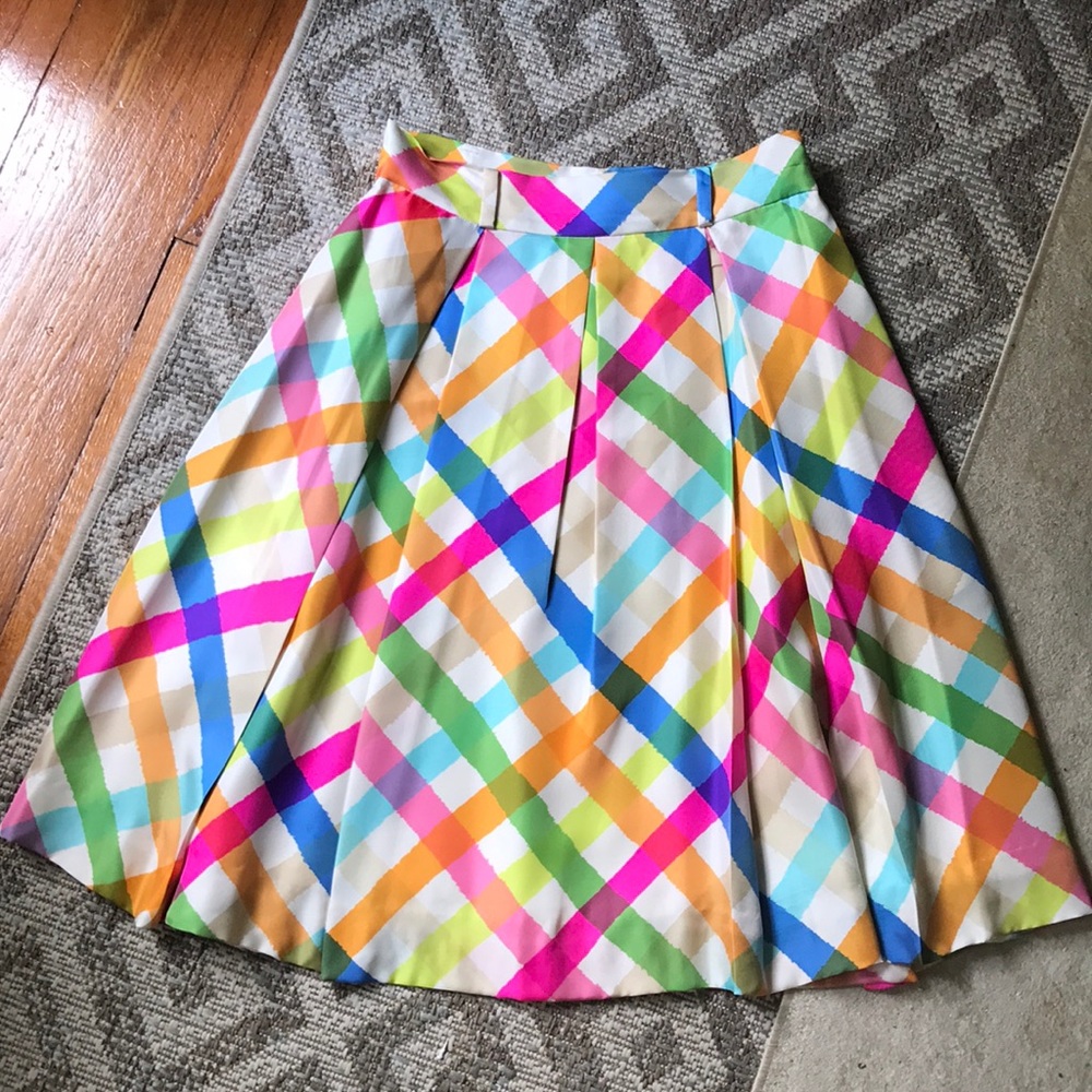 Kate Spade Silk Plaid Lilith colorful skirt 4 6